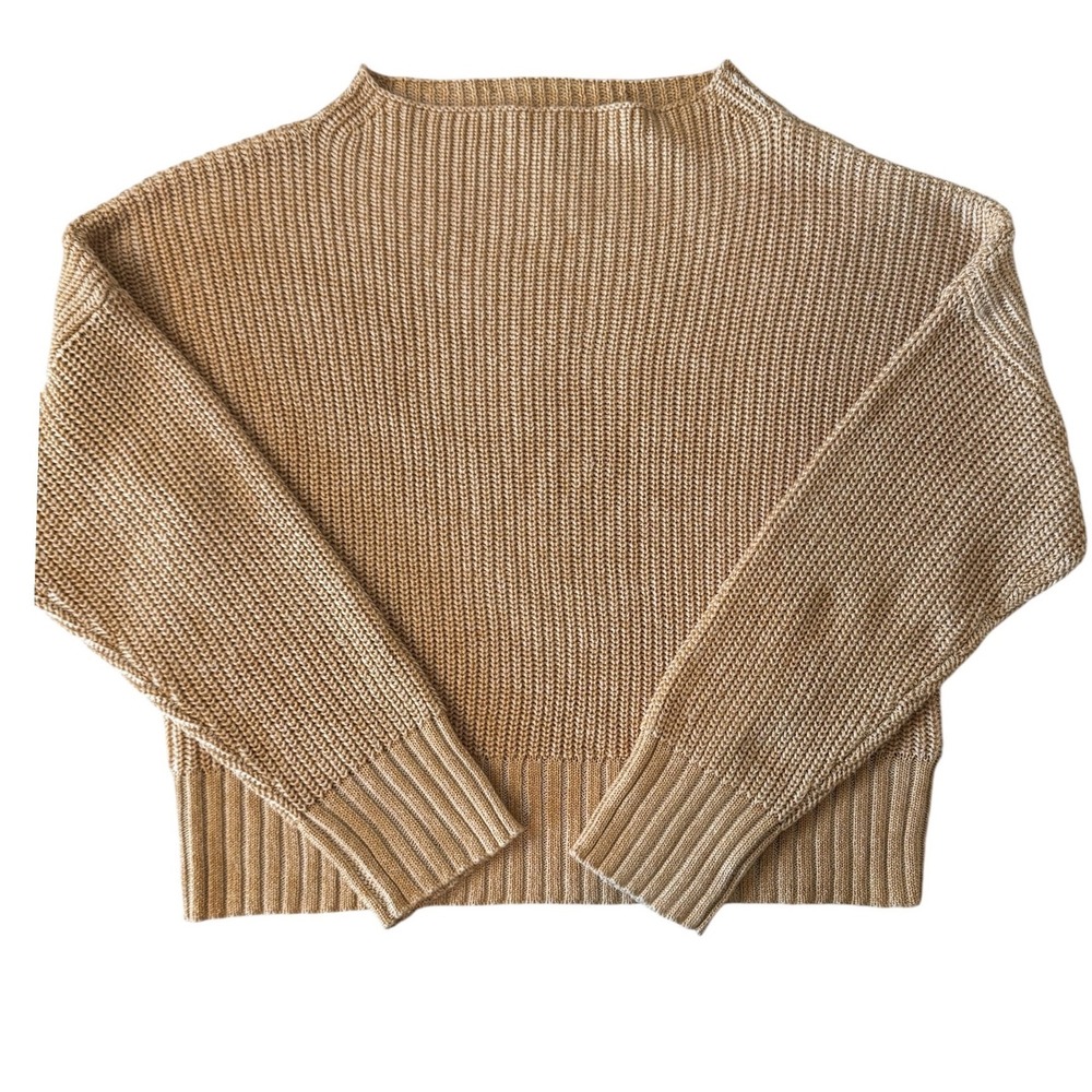 J.Crew Womens Tan Linen Cotton Shaker Stitch Boat Neck Sweater CJ422 Small
